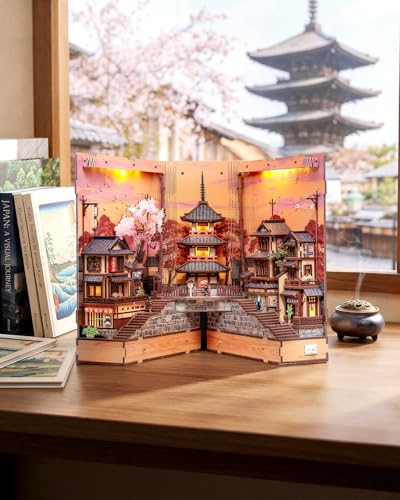 CUTEBEE Book Nook Kit for Adults, DIY Miniature House Japanese Street - color: Twilight Sakura Path