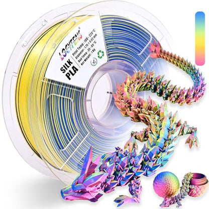 PLA Filament 1.75mm, Silk Rainbow Color PLA Filament, Tri Color 3D Printer Filament Red Yellow Blue, Fit to AMS, 1kg/Spool - color: Tri-color Red Yellow Blue