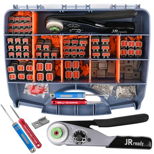 JRready ST6461 Deutsch DTM Connector Kit with Crimping Tool & Pin Removal Tools, DTM 2/3/4/6 Pin Waterproof Wire Connectors, Size 20 Solid Contacts 20-22AWG for Automotive ECU Sensor Wiring - size: DTM Kit with Crimper