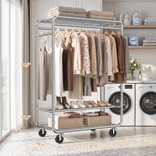 EAGMAK Heavy Duty Clothes Rack, 820 lb Double Rod, 3 Shelves, Silver - color: Silver