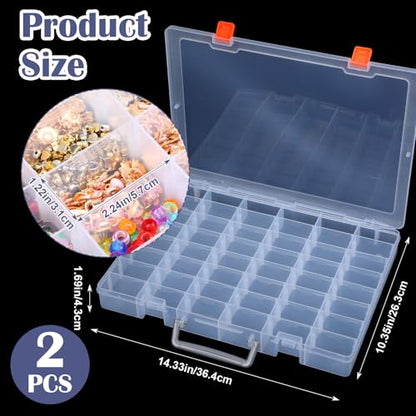 2 Pcs Large 48 Grids Clear PP Plastic Organizer Box with Adjustable Dividers, Multi-Compartment Storage for Jewelry, Beads, Tackle, Arts, Crafts, and Small Parts