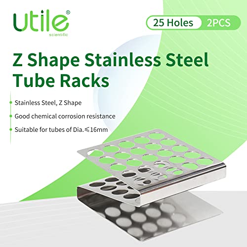 Utile 2pcs of 25-Hole Stainless Steel Test Tube Rack, Z Shape, Suitable for Tubes of Dia.≤16mm, 4050.4605.2 - color: 2 of 25-Hole Steel