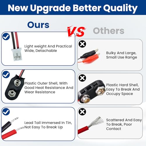 2Pcs 9V Battery Snap to 2-Pin PH2.0 Connector Cable