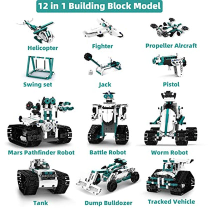 12 in 1 Robot Building Set with RC & APP for Boys Kids Age 8-14 - color: 12in1 Robot