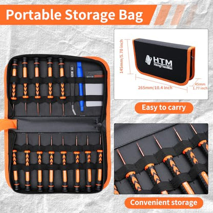 HengTianMei 18-Piece S2 Precision Screwdriver Set with Case- Torx, Phillips, Flat Head, Triangle, Hex, Micro Magnetic Screwdriver Repair Tool Kit for Computer, Phone, PC, Laptop, Eyeglass, Xbox