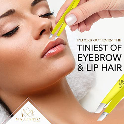 Majestic Bombay Precision Tweezers Set, Fine Point, Slant, Women and Men - color: Yellow