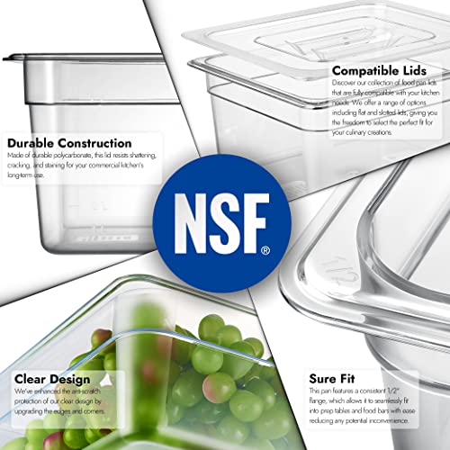 CURTA 6-Pack 1/2 Size 6" Deep NSF Polycarbonate Food Pans | Dishwasher & Freezer Safe Clear Container for Prep Tables, Buffet, Salad Bar, Commercial & Home Kitchen - color: 1/2 Size, size: 6" Deep