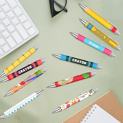 Teacher Appreciation Week Ballpoint Pens Set of 10 – Colorful Crayon-Inspired Teacher Theme Pens with Classroom Supply Designs – Smooth Black Ink Pens for Classroom, Office, and Thank You Gifts - color: Chalk Teacher