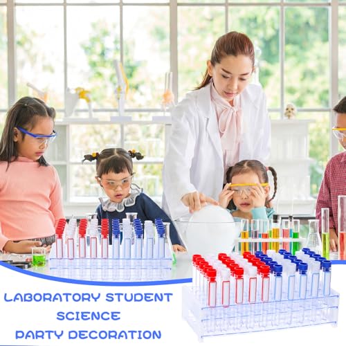 100Pcs Secret Tampon Flasks Lab Week Gifts Clear Plastic Test Tubes Shot with Racks Stickers 16x100mm Test Tube with Caps, Tubes Rack Plastic Tubes with Lids for Wedding Cruise Event Outdoor Sports