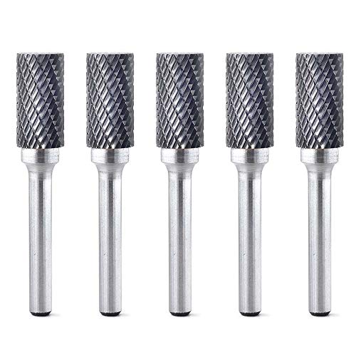 SA-5 5pcs Tungsten Carbide Burrs Cylinder Shape Double Cut Rotary Burr File(1/2” cutter Dia X 1”Cutter Length) with 1/4'' Shank dia,Pack of 5