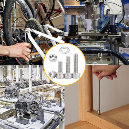 900 Pcs M2 Screws, Nuts and Washers Set - Hex Socket Head Cap Screws Kit - Stainless Steel Bolts Assortment - Metric Machine Screws With Fully Threaded Hex Nuts - size: M2
