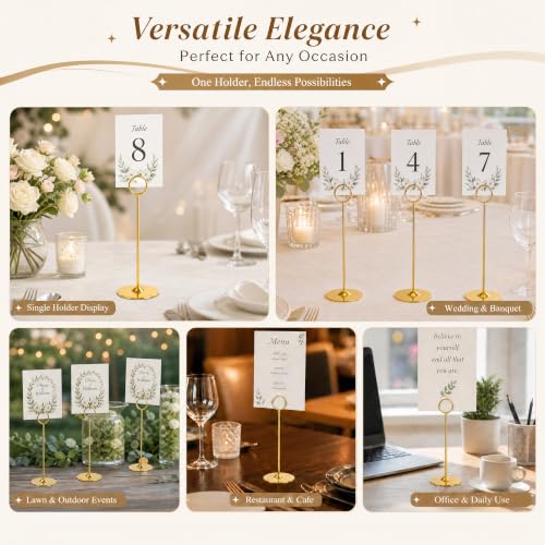 Urban Deco 16 Pieces Table Card Holder 8 inches Table Number Holders Place Steel Card Holders for Photos, Food Signs, Memo Notes, Weddings, Restaurants, Birthdays (Gold) - color: Gold