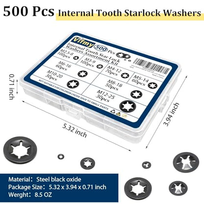 Internal Tooth Starlock Washers Push Nut Assortment (M2.5-M12) 500Pcs - size: Internal Tooth Star Lock Washers