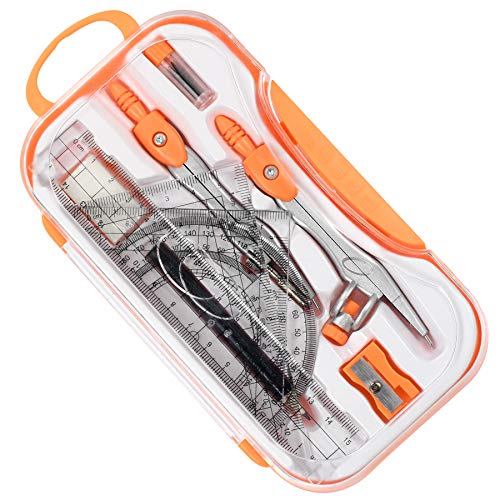 Vobou 10 pcs Math Geometry Set Student Supplies,Compass Kit Set (Orange） - color: Orange