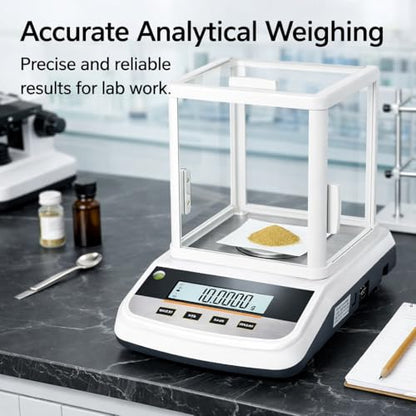 Lab Analytical Balance 500g x 0.001g Precision Digital Scale, with Windshield and RS232 Interface, for Scientific Laboratories, Research, Industrial, Kitchen, Food, Jewelry, 19 Units, 500g Weight - color: White-500g x 0.001g