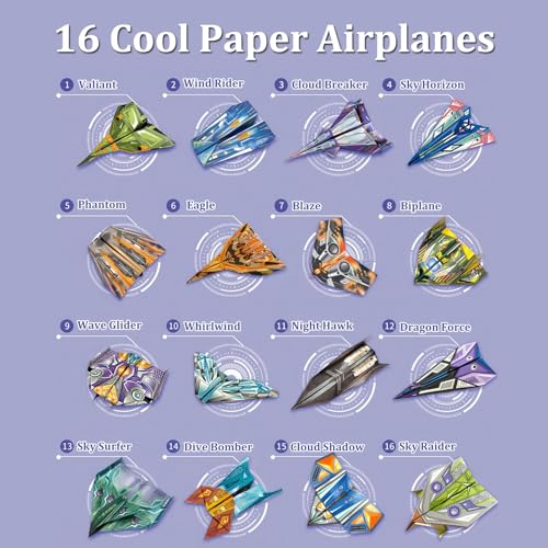 Xuoent Paper Airplane Kit, Kids Origami Kit, World Classic Paper Planes with 32 Sheets 16 Creative Designs, STEM Origami Paper Craft Set with Digital Video Tutorial, Crafts for Kids Age 6-12 - color: Orange