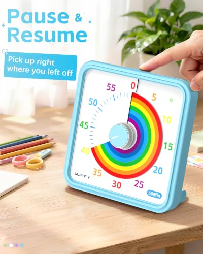 8-Inch Large Visual Timer for Kids 60-Minute Classroom Timer Magnetic - color: Blue-rainbow
