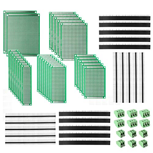 60 Pcs PCB Board Circuits Boards Kit | 28 Double-Sided Prototyping PCBs Circuit Boards | 20 Female/Male Header Connector Pin | 12 PCB Terminal Blocks and A Happy DIY - size: 60PCs