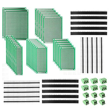 60 Pcs PCB Board Circuits Boards Kit | 28 Double-Sided Prototyping PCBs Circuit Boards | 20 Female/Male Header Connector Pin | 12 PCB Terminal Blocks and A Happy DIY - size: 60PCs