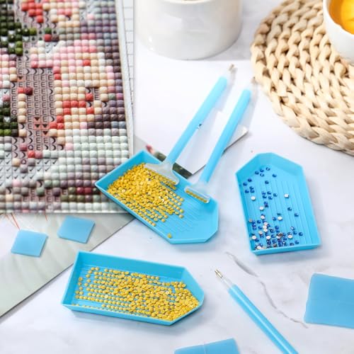 Affrolling 90 Pcs Diamond Art Tools, Drill Pens Trays Glue Clay - color: Blue