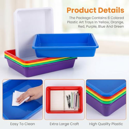 Sibba 6 Pack Multicolor Plastic Art Trays Colorful Activity Crafts Trays