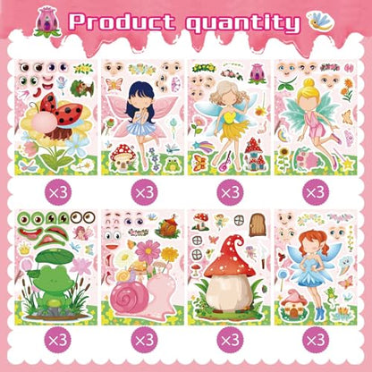 24 PCS Fairy Stickers for Kids, Make a Face Sticker, Make Your Own Stickers - style: Fairy
