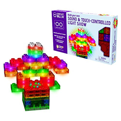 E-Blox Building Blocks STEM Circuit Kit, Build Your Own Sound & Touch Controlled Light Show, LED Lights Fade in & Out, Reacts to Voice & Music, Science, Birthday Gift, Boys, Girls, 5+