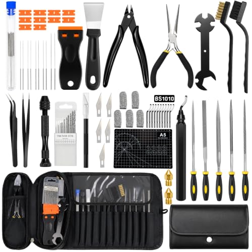 77 PCS 3D Printer Tool Kit with Storage Case,3D Printing Tools Set with Nozzle Cleaning Kit,Deburring Tool,Filament Cutter,Scraper and Accessories for Maintenance,Print Cleaning,Repair and Finishing