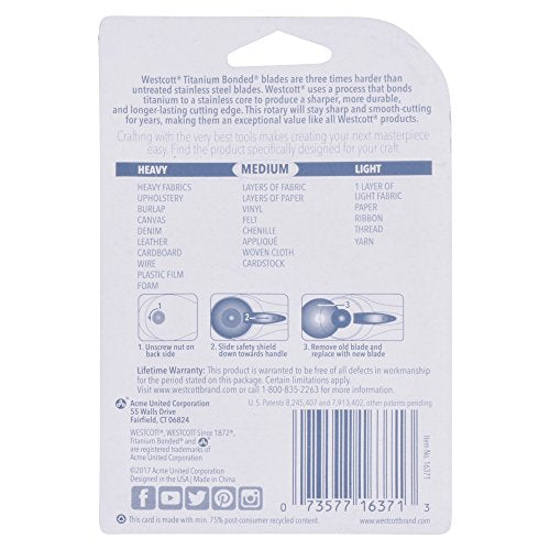 Westcott Titanium Bonded Rotary Replacement Blade, 45mm (16371) - size: 45MM