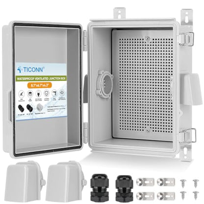 TICONN Outdoor Electrical Box with Ventilation Holes, IP65 Junction Box - color: Off-white, size: 8.7"x6.7"x4.3"
