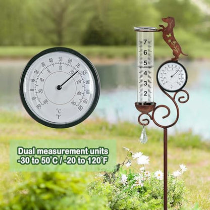 Dog Rain Gauge Outdoor,Large Number Scale Rain Gauge-Temperature&Hygrometer - color: Dachshund