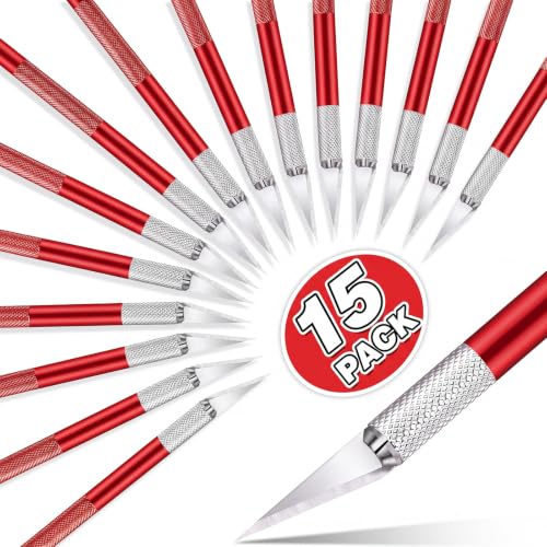 Mudder 15 Pack Exacto Knife Set, Craft Knives Hobby Knife, Red - color: Red