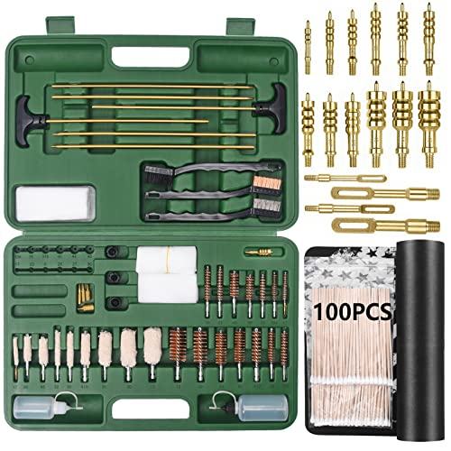 iunio Universal Gun Cleaning Kit, with Mat and Case, Full Brass Jags, Rods and Adapters, for All Guns, Rifle, Shotgun, Handgun, Pistol, Hunting, Shooting, All Caliber - color: Green