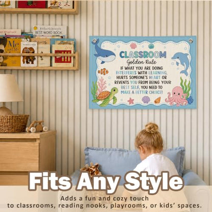 Ocean Classroom Golden Rule Decor Canvas Wall Hanging Banner - color: 03-Classroom Golden Rule - Ocean Theme