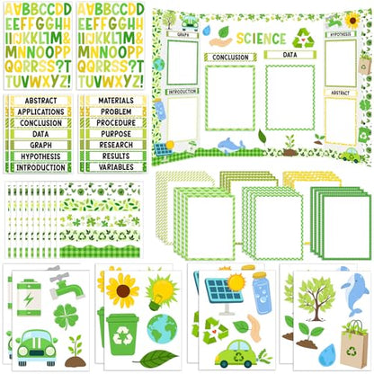 Funrous 93 Pcs Science Fair Board Supplies Science Fair Posters Theme Decoration Include Self Adhesive Project Titles Letter Sticker Blank Poster Border Pattern for Classroom Office Decor