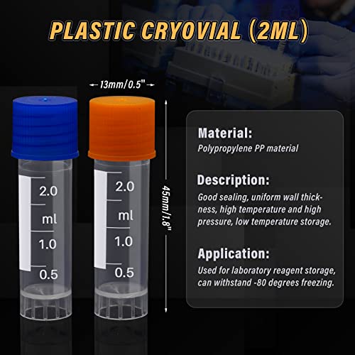 100 Pcs 2ml Plastic Vials with Caps - Lab Vials & Test Tubes with Lids