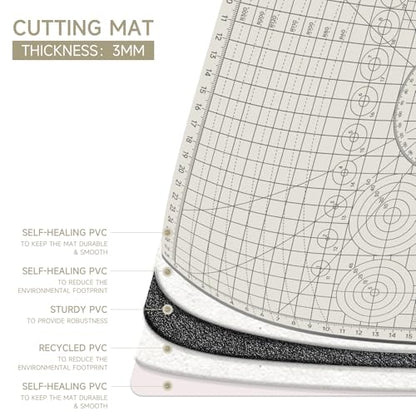KEARING A3 Self Healing Cutting Mat 12x18 Inch, 3mm Thick Double-Sided High-Contrast Craft Mat with Grid, Premium 5-Ply PVC Construction, Beige and Charcoal Grey, for Sewing, Quilting, Crafts, 1 PCS - size: 18"L x 12"W