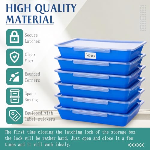 Tinlade 12 Pcs Classroom Paper Storage Bins with Lids, Blue, 13x10in - color: Blue