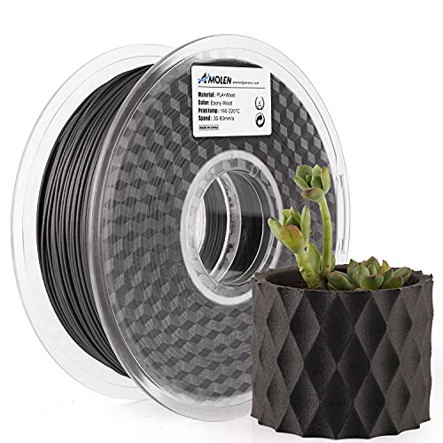 AMOLEN Wood PLA 3D Printer Filament 1.75mm Ebony 20% Real Wood Fiber 1KG - color: Ebony Black