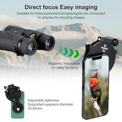 FANAUE Telescope Phone Adapter, Spotting Scope Smartphone Phone Mount for Binoculars Monocular Microscope, Magnetic Cell Phone Digiscoping Holder for Camera Photography