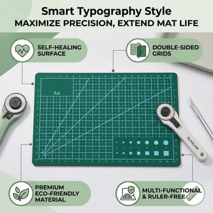 Self Healing Cutting Mat, Durable Double Sided Precision Cutting Surface for Sewing Crafts PVC Blue A5 8.3 x 5.9 Inch 1 Piece