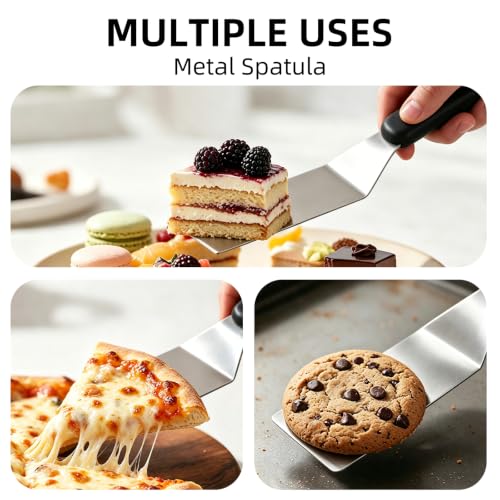 2-Pieces Small Metal Spatula Set, Mini Metal Spatulas for Kitchen Use, Stainless Steel Spatula for Flipping, Serving & Turning Pancakes, Eggs, Brownies, Cookies, Cakes & Desserts (2 PC SLOTTED) - color: 2 PC SLOTTED