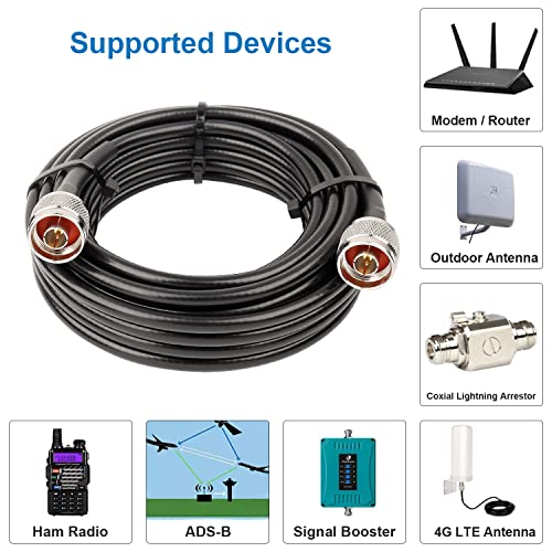 MOOKEERF KMR240 N Cable - 25FT Ultra Low Loss N Male to N Male Cable Pure Copper 50 ohm for 3G/4G/5G/LTE/ADS-B/Ham/GPS/WiFi/RF Radio to Antenna or Signal Booster Use - size: 25FT
