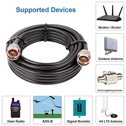 MOOKEERF KMR240 N Cable - 25FT Ultra Low Loss N Male to N Male Cable Pure Copper 50 ohm for 3G/4G/5G/LTE/ADS-B/Ham/GPS/WiFi/RF Radio to Antenna or Signal Booster Use - size: 25FT