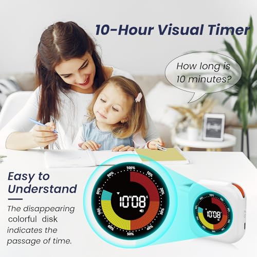PERSUPER Visual Timer for Kids, Rechargeable 10-Hour Countdown/Up Timer - color: .Rgb & White Housing