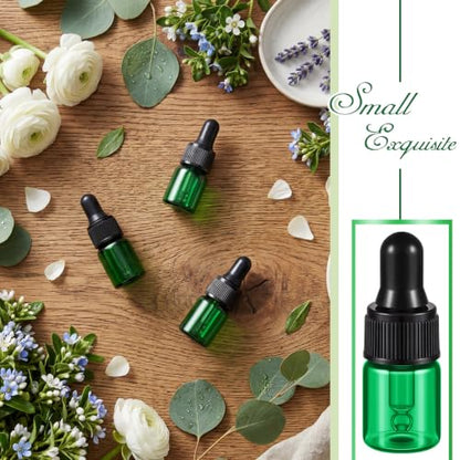 Didaey 100 Pcs Mini Glass Oil Dropper Bottle, 2 ml, Natural Green - color: Natural Green, size: 2 ml