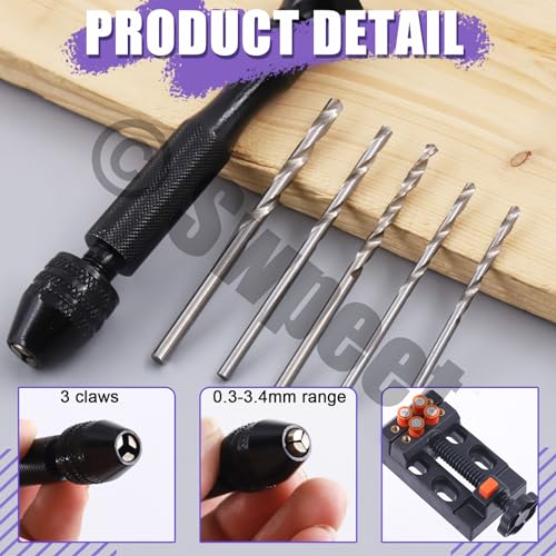 Swpeet 222Pcs Universal Mini Drill Press Vise Clamp and Aluminum Alloy Pin Vise Hand Drill with 0.8-3mm Steel Drill Bits and Keychain Making Supplies Assortment Kit, Resin Tools for Jewelry Crafts - style: NO.4