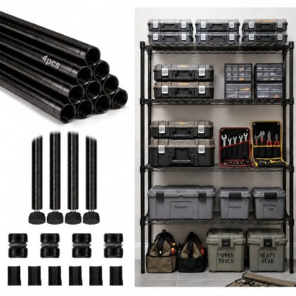 Thyle 4 Pack 36'' Wire Shelving Posts with 50 Clip, Chrome Steel, Black - color: Black, size: 36"