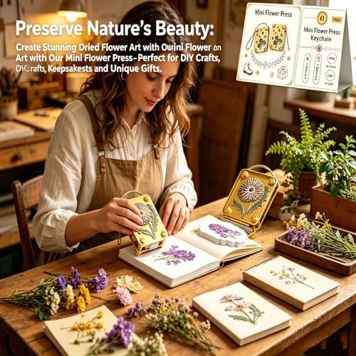 Mini Flower Press, Miniature Flowers Press Kit, Metal Pocket Flower Pressing, with Secure Straps for Hikes, DIY Crafts Gift for Plant Lovers