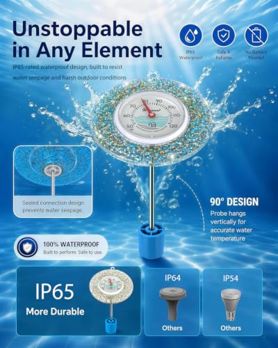 Glow Dial Floating Pool Thermometer Easy Read - Glitter Water Temp Gauge - color: Pool Thermometer - Colorful